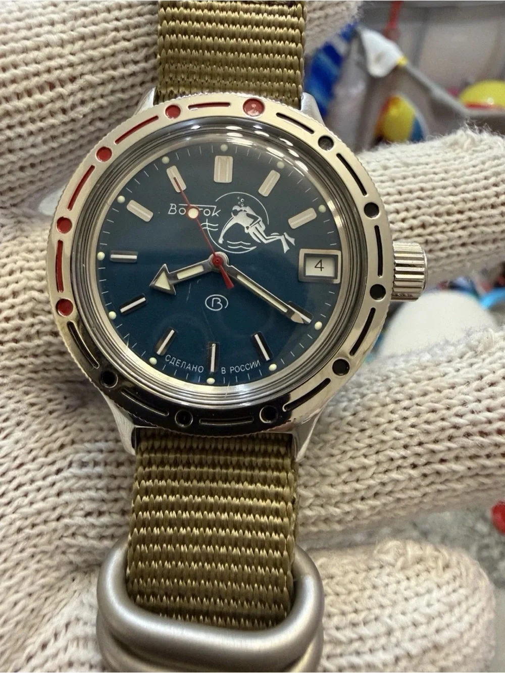 Vostok Amphibia 420059 Scuba Dude Automatic Russian Men Diver Watch Teal Blue